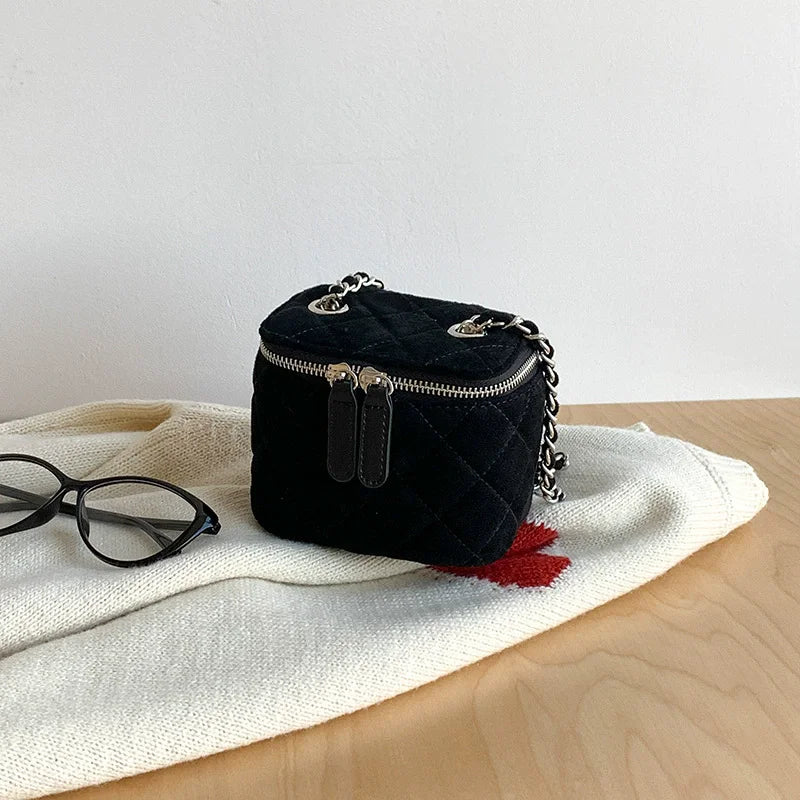 Mini Denim Chain Box Crossbody Bag