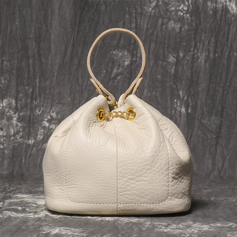 Genuine Leather Chain Bucket Bag