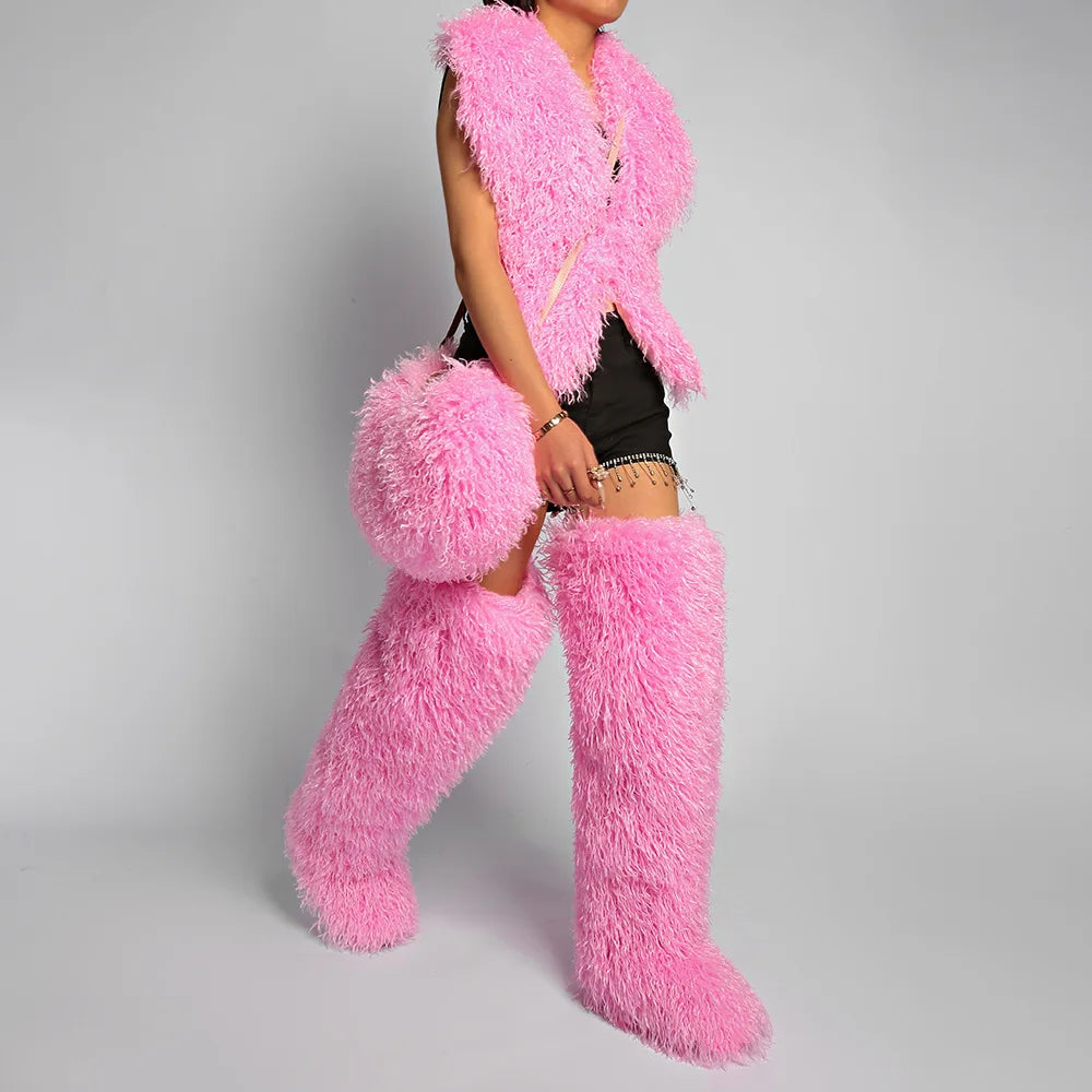 Winter Faux Wool Plush Furry Shoulder Bag