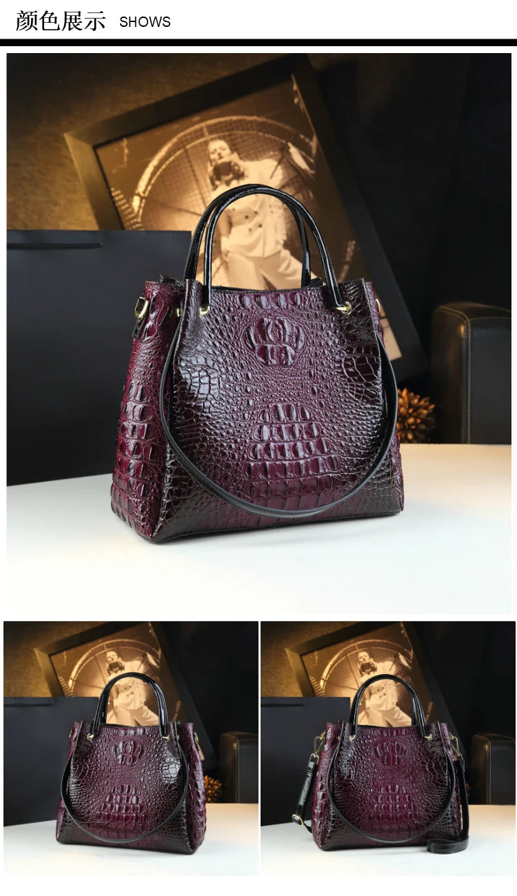 Crocodile Print Leather Tote & Shoulder Bag