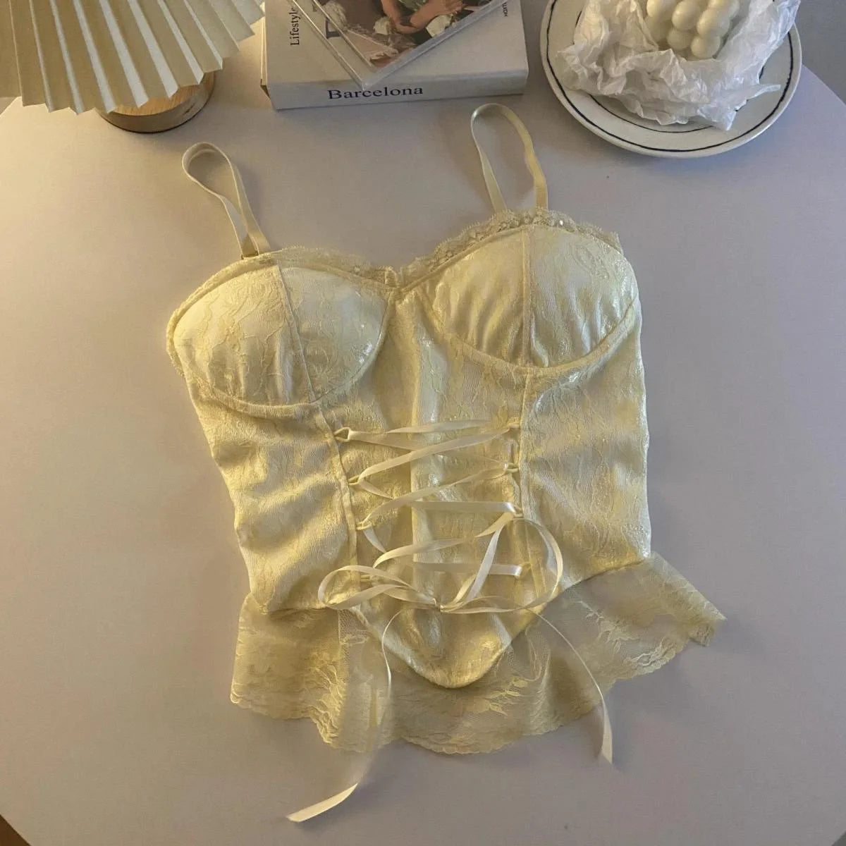 Lace Bandage Corset Sveless Crop Top