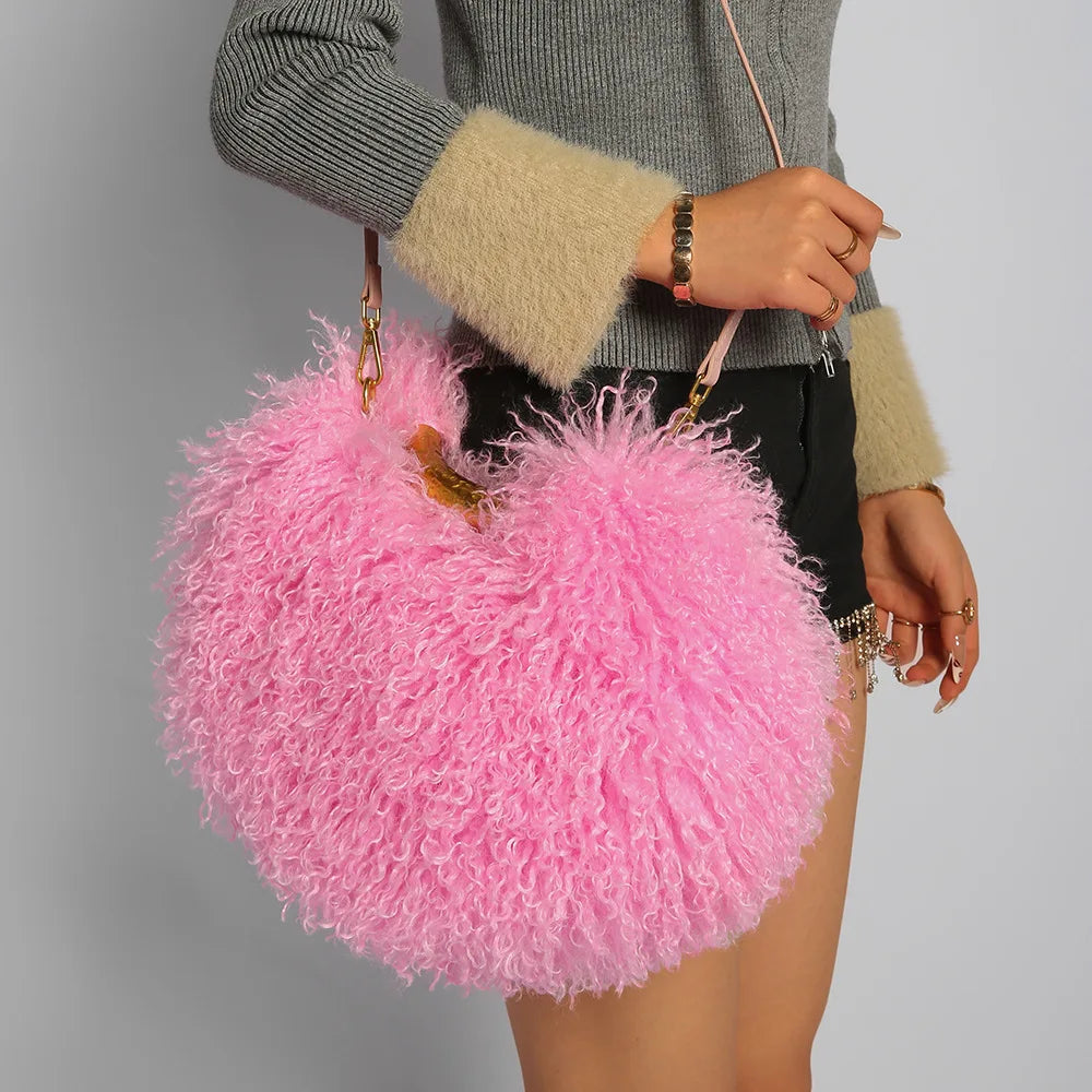 Winter Faux Wool Plush Furry Shoulder Bag