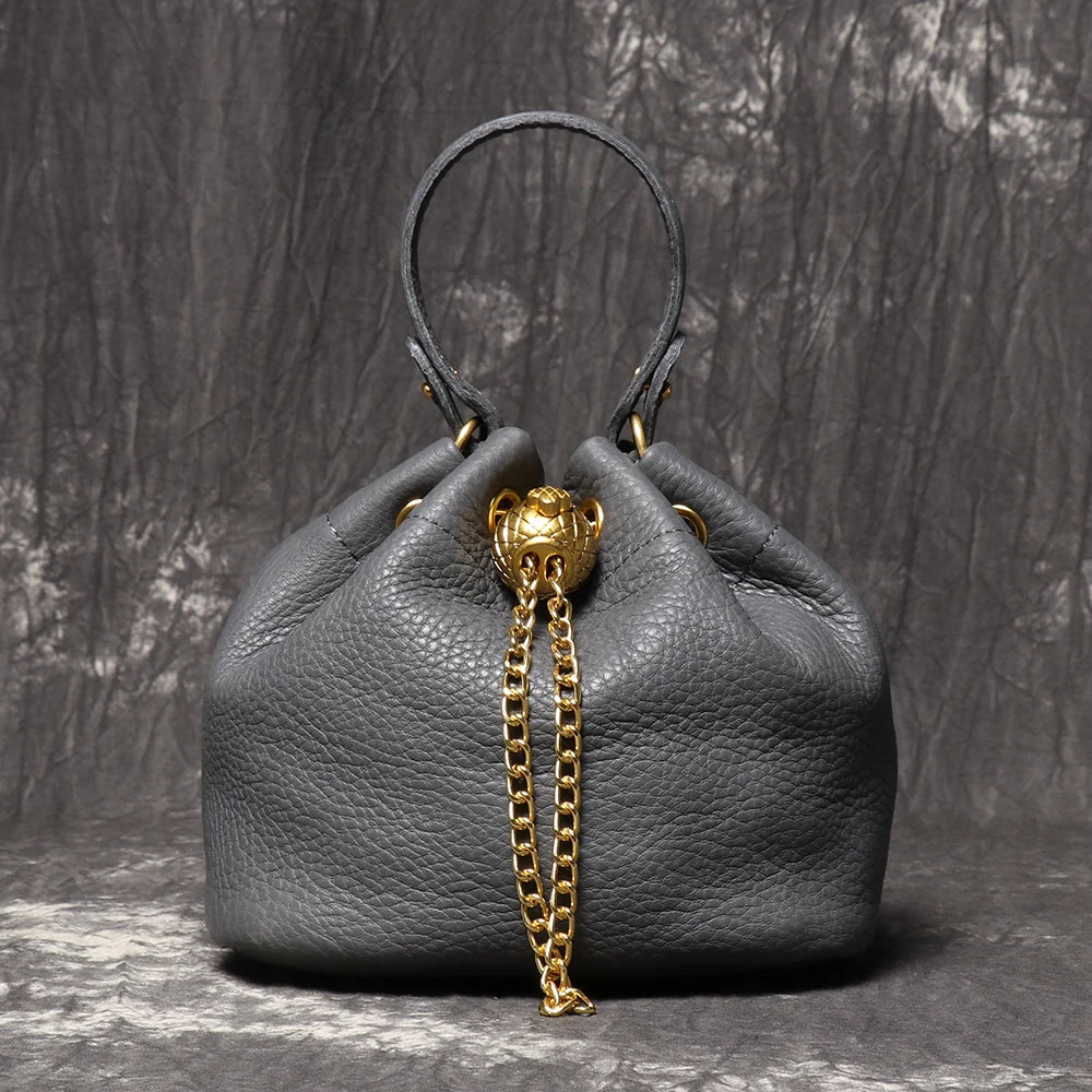 Genuine Leather Chain Bucket Bag