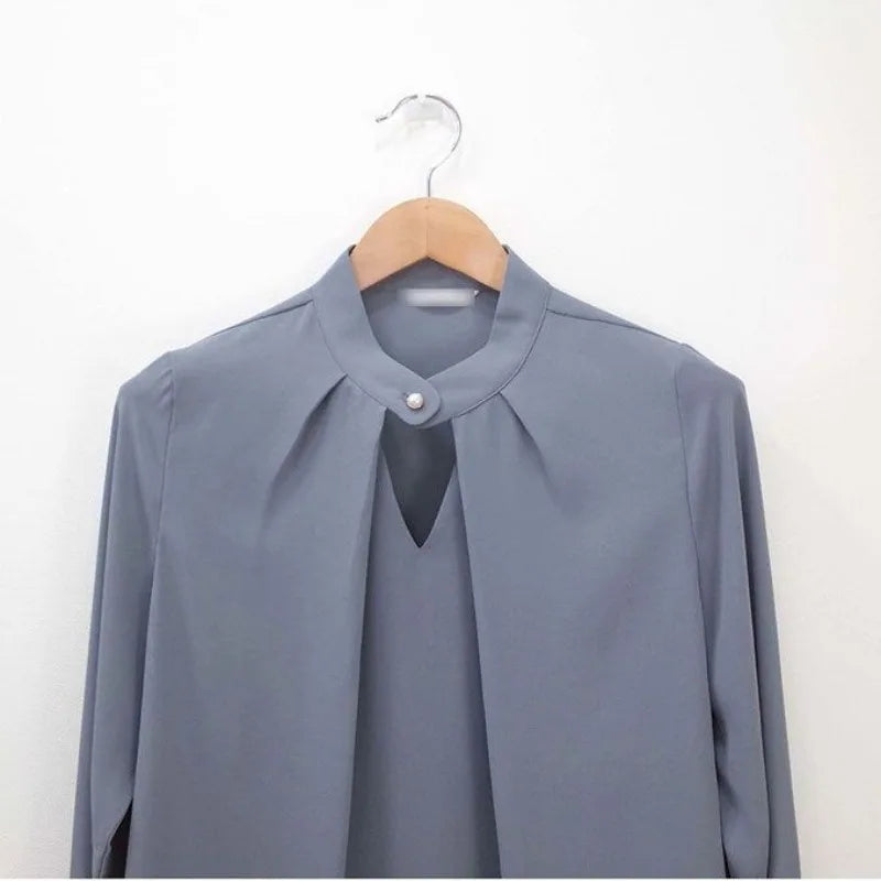 Solid Blouses Women Chiffon Shirts Long Sve flattering Hollow chic All-match Basic Spring Summer Tops Thin Chic Elegant Female Ins