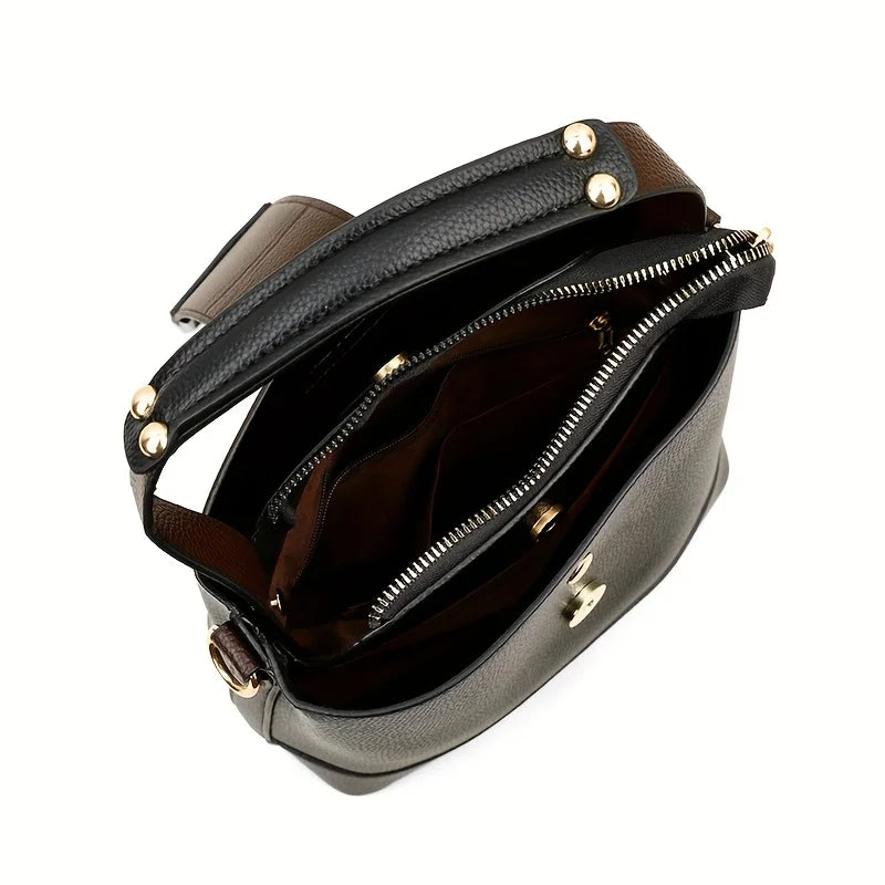 Elegant Solid Color Bucket Bag with Adjustable Shoulder Strap Versatile Crossbody Handbag for Women, Lightweight with Zipper.