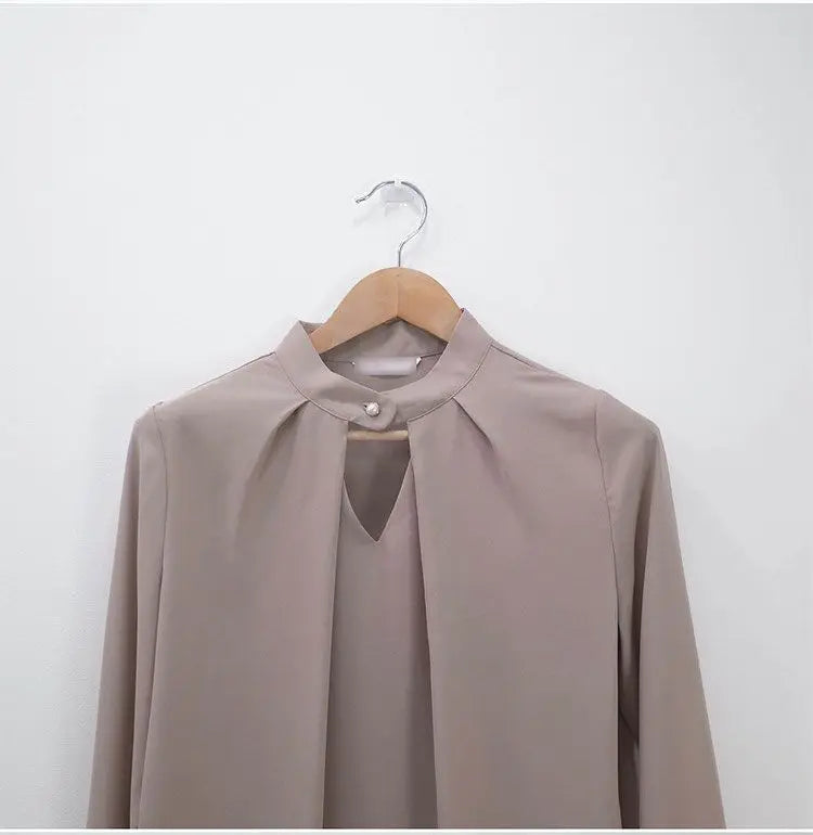 Solid Blouses Women Chiffon Shirts Long Sve flattering Hollow chic All-match Basic Spring Summer Tops Thin Chic Elegant Female Ins