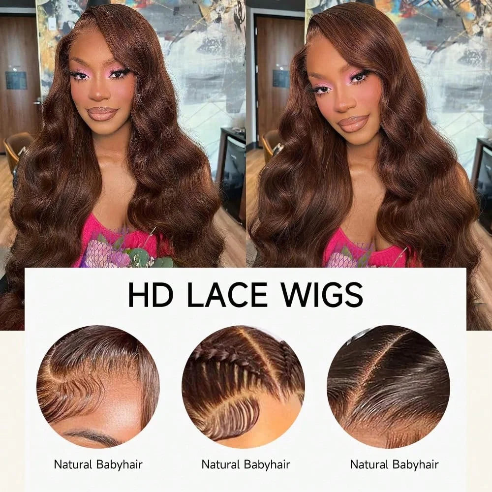 Chocolate Brown Body Wave HD Lace Front Wig