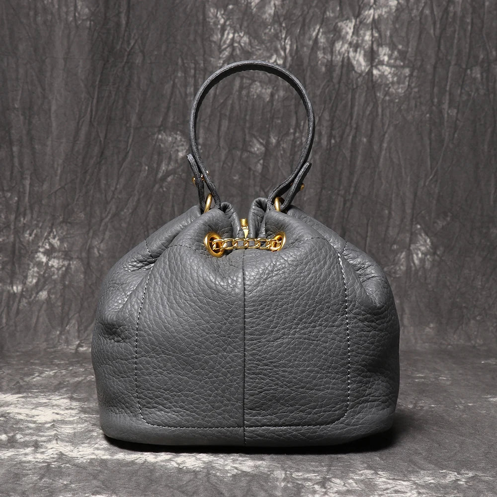 Genuine Leather Chain Bucket Bag