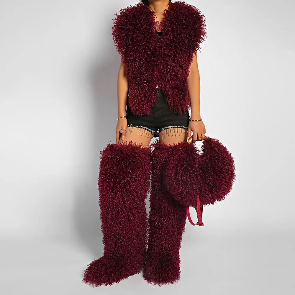 Winter Faux Wool Plush Furry Shoulder Bag
