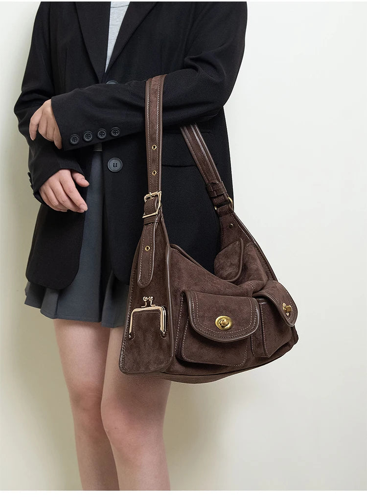 Suede Pillow Shoulder Crossbody Bag