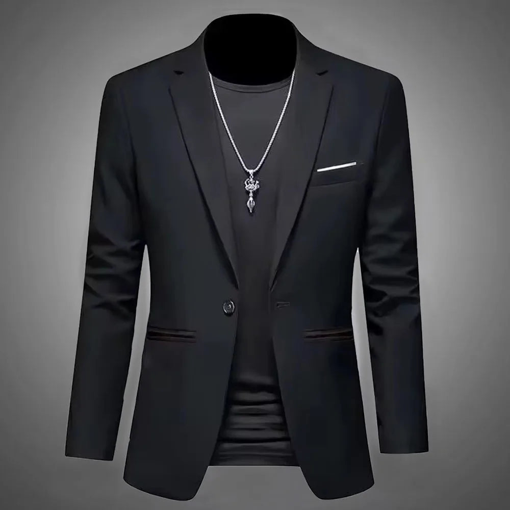 Men's Trendy Leisure Boutique Suit Jacket  Autumn Casual Business flattering Fit Non-ironing Single Button Suit Solid Formal Blouse