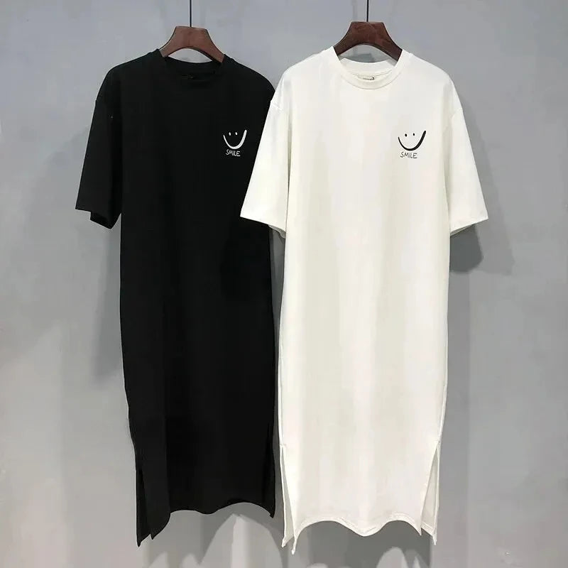 Women's Summer Short Sleeve T-shirt Dress | Loose Mid-Length Over Knee Dress