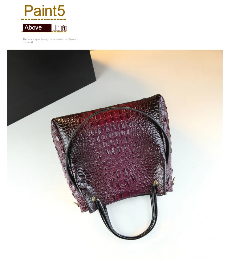 Genuine Leather Crocodile Print Bucket Bag
