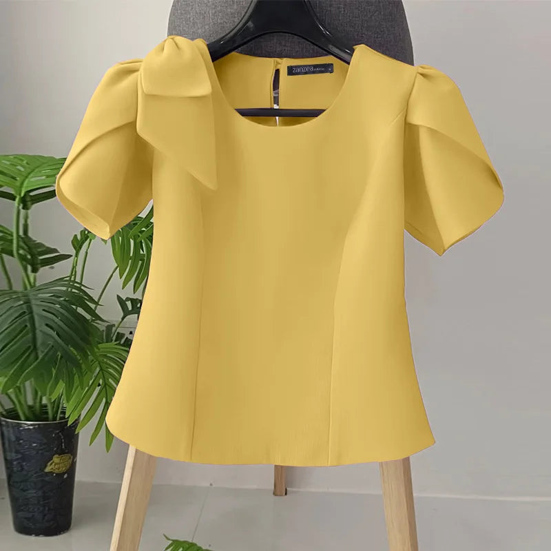 Puff Sve Bow Office Tunic Blouse