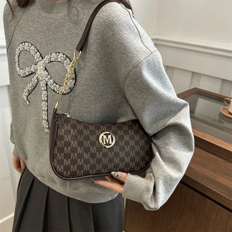 Vintage Style Handbag Crossbody Bag, Gold Letter 'M' Design Pu Leather Shoulder Messenger Bag, Synthetic Leather Tote Bag, Purse - Nitamoje