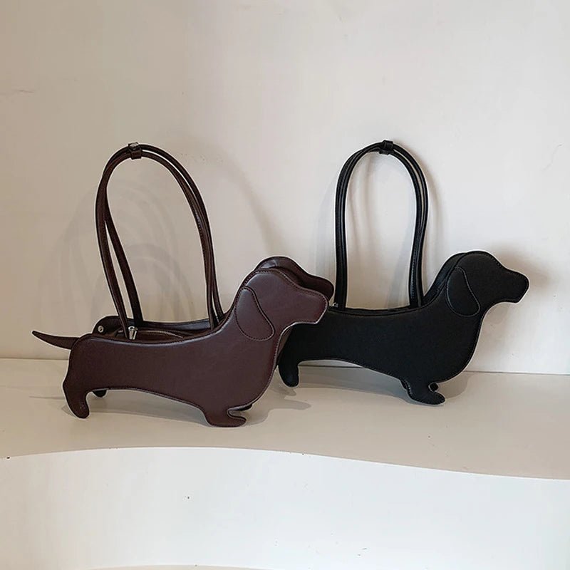 Three - dimensional Dachshund Shoulder Bag PU Leather Retro Handbag Design Underarm Bag For Women Trend Commut Bag - Nitamoje