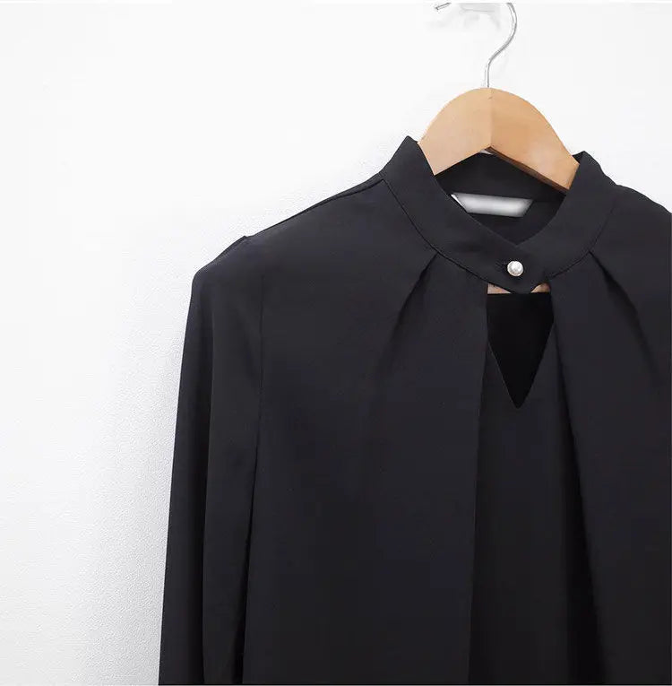 Solid Blouses Women Chiffon Shirts Long Sve flattering Hollow chic All-match Basic Spring Summer Tops Thin Chic Elegant Female Ins