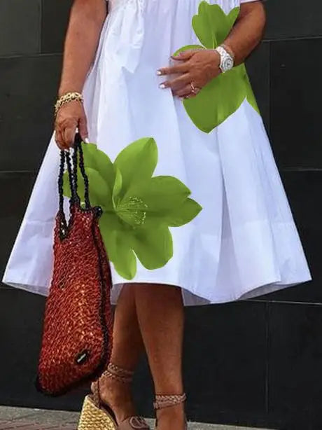 Women Midi Shirts Dress  Short Sleeves Black and White Polka Dot Daily Casual Simple Female A-line Dresses