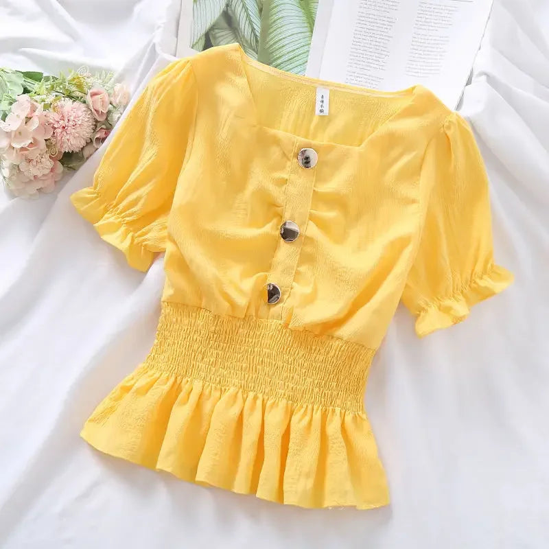 Vintage Puff Sve Corset Chiffon Blouse