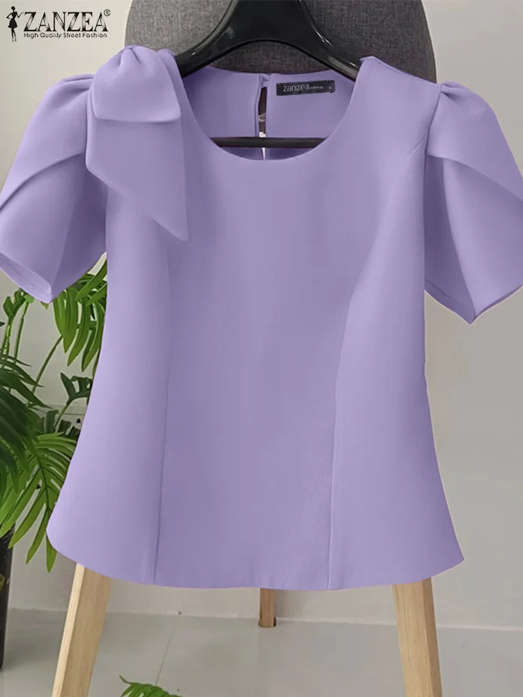 Puff Sve Bow Office Tunic Blouse