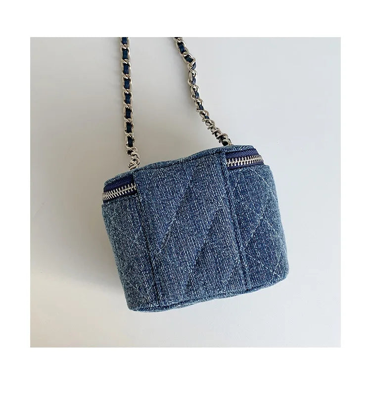 Mini Denim Chain Box Crossbody Bag