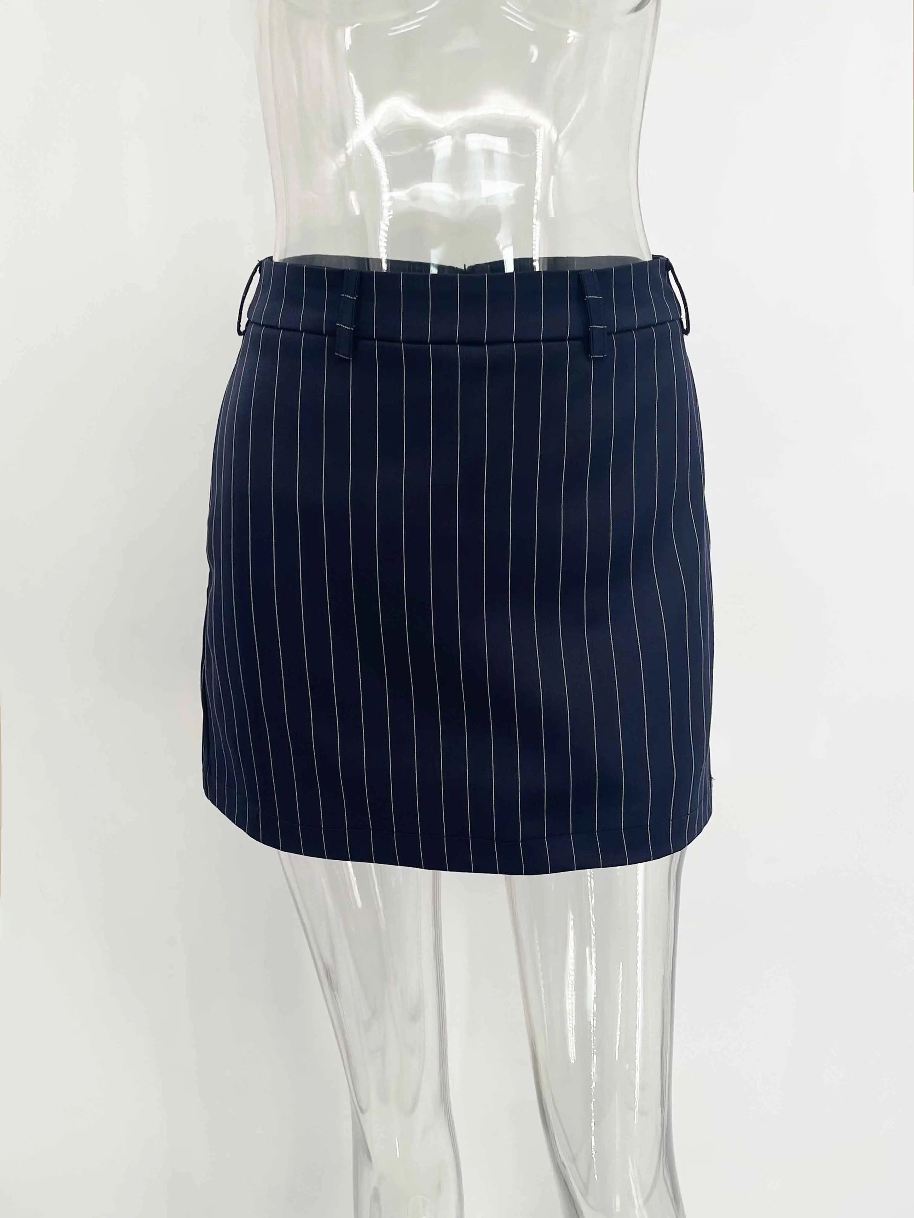 Women Short Dress Set Fashion Striped V-Neck Luxury Ribbon Blazer Skirt