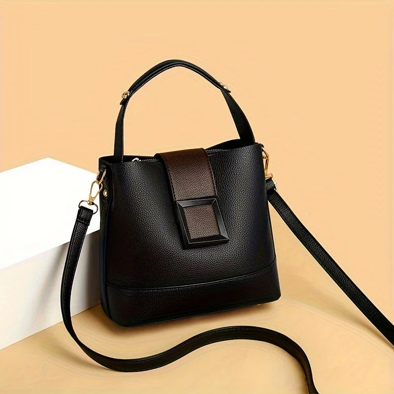Elegant Solid Color Bucket Bag with Adjustable Shoulder Strap Versatile Crossbody Handbag for Women, Lightweight with Zipper.