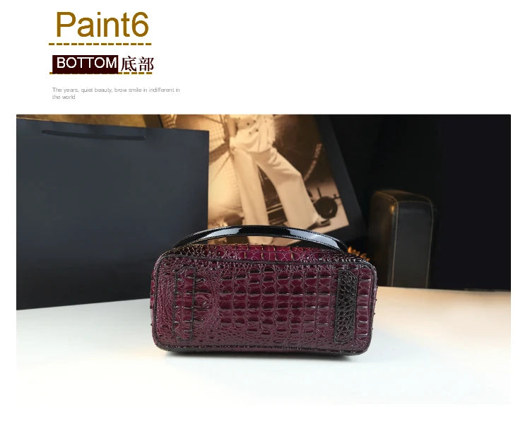 Genuine Leather Crocodile Print Bucket Bag