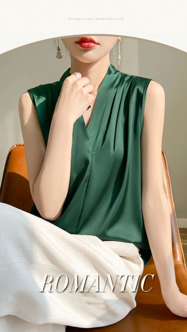 Solid Satin Sveless Office Blouse