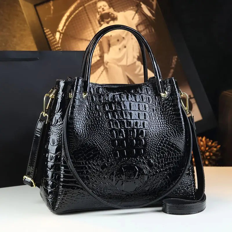 Crocodile Print Leather Tote & Shoulder Bag