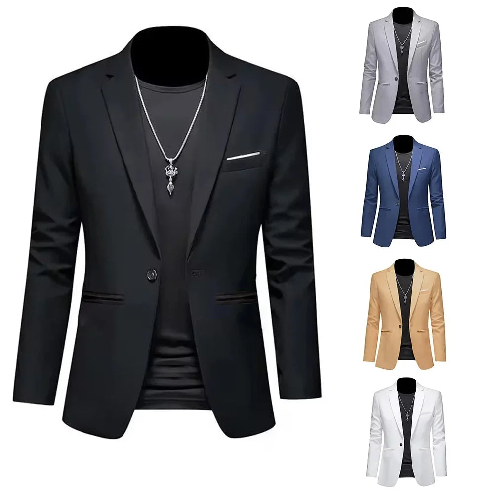 Men's Trendy Leisure Boutique Suit Jacket  Autumn Casual Business flattering Fit Non-ironing Single Button Suit Solid Formal Blouse