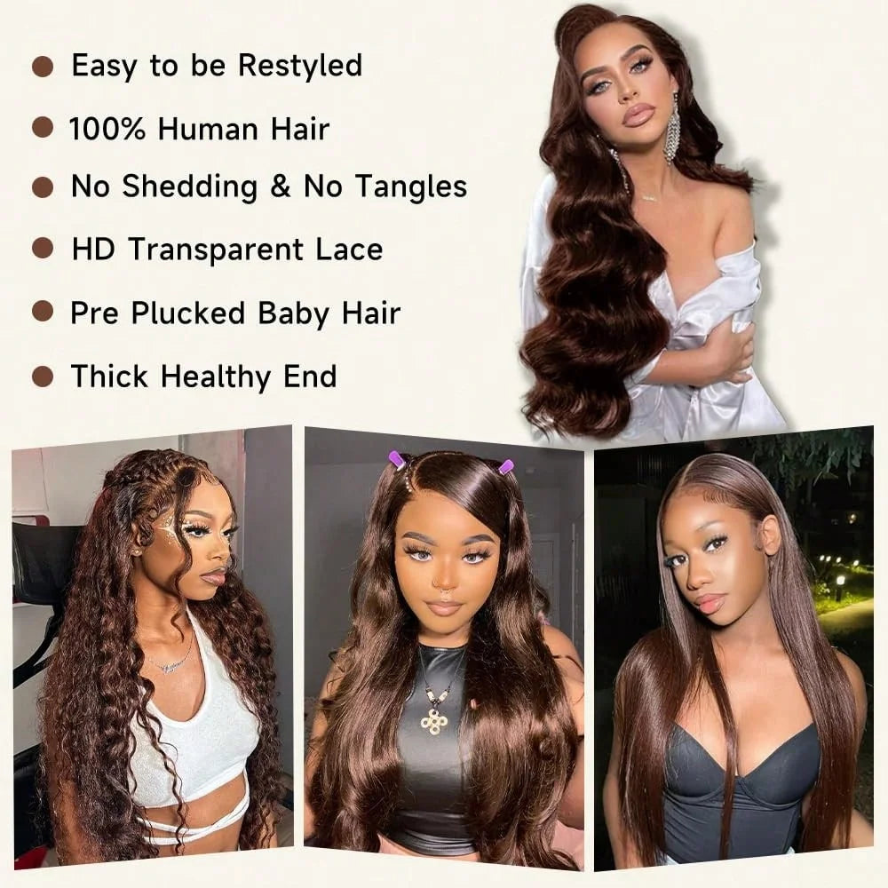 Chocolate Brown Body Wave HD Lace Front Wig