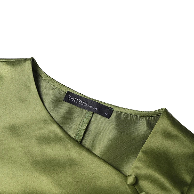 Elegant Office Lady Blouse | 3/4 Puff Sleeve Casual Solid Tunic Top | Loose Summer Shirt