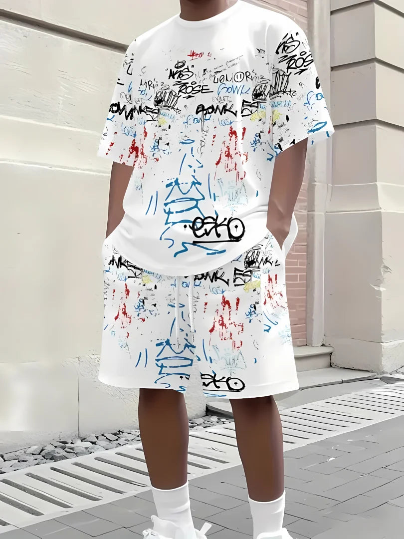 Men's 3D Print Breathable Shorts Set