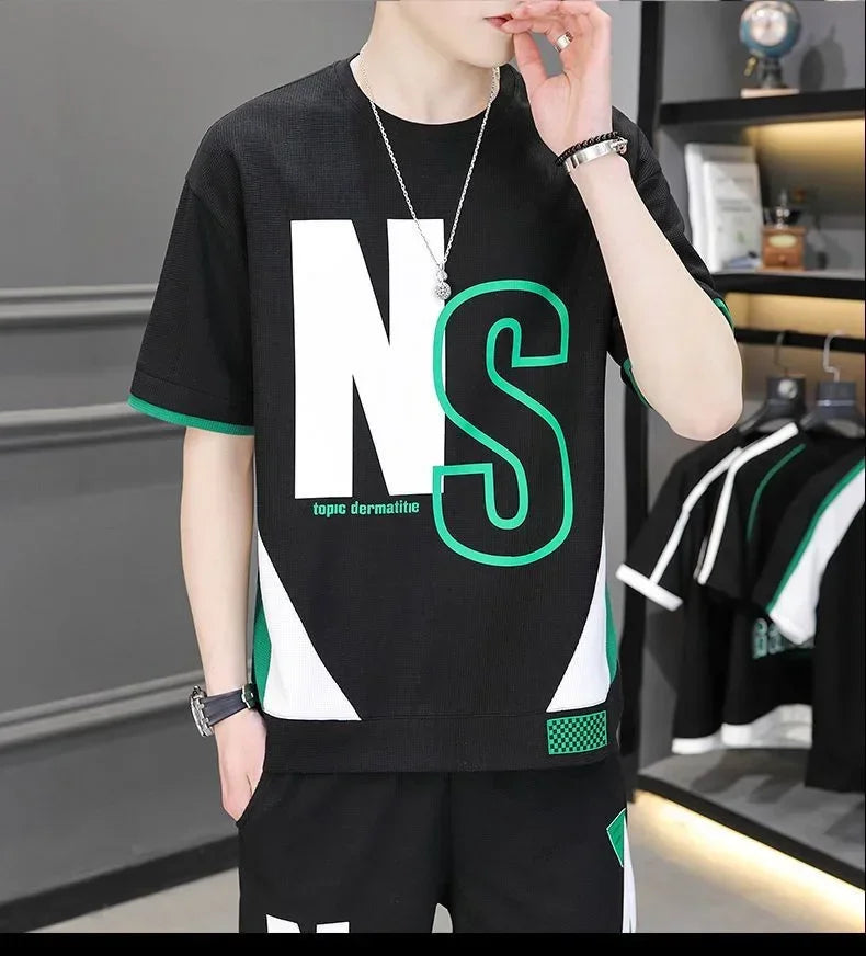 Men Summer Tracksuit Short T-Shirt +Shorts Set Sports Fashion Outfit Casual Sets Oversized Male Clothing Streetwear Suit for Men