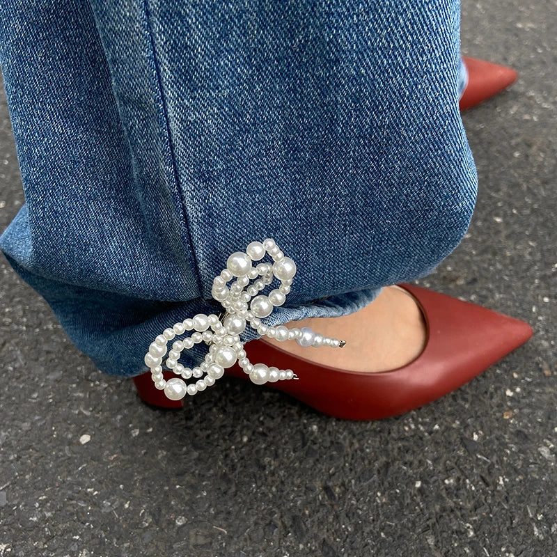 Imitation Pearl Bow Pin Pants Ankle Chain for Women | Jeans Jewelry Trouser Leg Clothing Accessory
