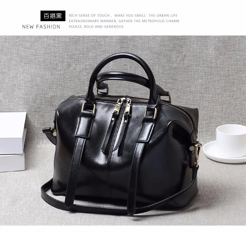 100% Genuine Leather Large Crossbody Shopping Tote