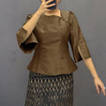 Elegant Office Lady Blouse | 3/4 Puff Sleeve Casual Solid Tunic Top | Loose Summer Shirt