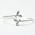 Silver-Tone Opal Leaf & Branch Cuff Bangle | Nature-Inspired Bracelet for Women