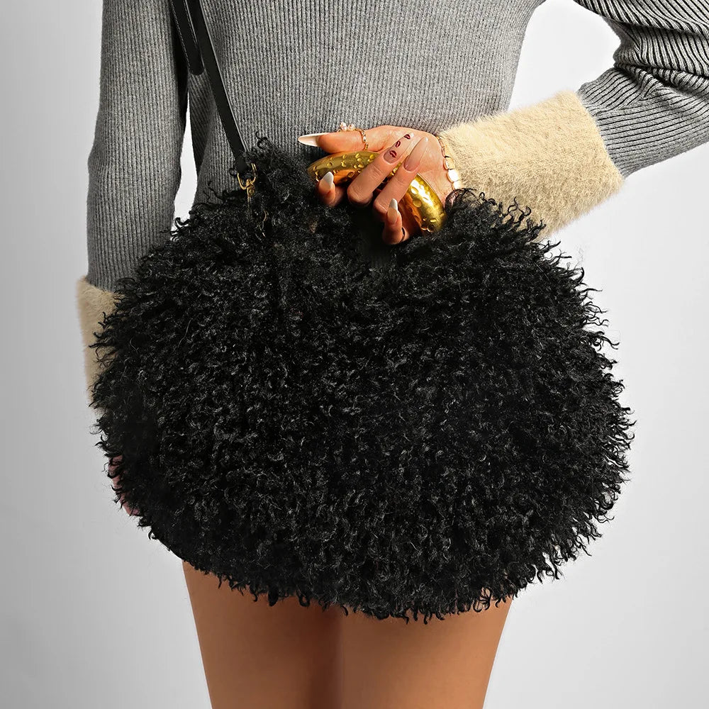 Winter Faux Wool Plush Furry Shoulder Bag