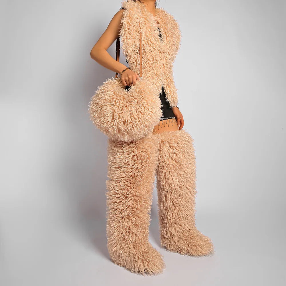 Winter Faux Wool Plush Furry Shoulder Bag