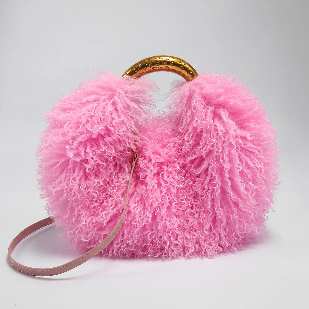 Winter Faux Wool Plush Furry Shoulder Bag