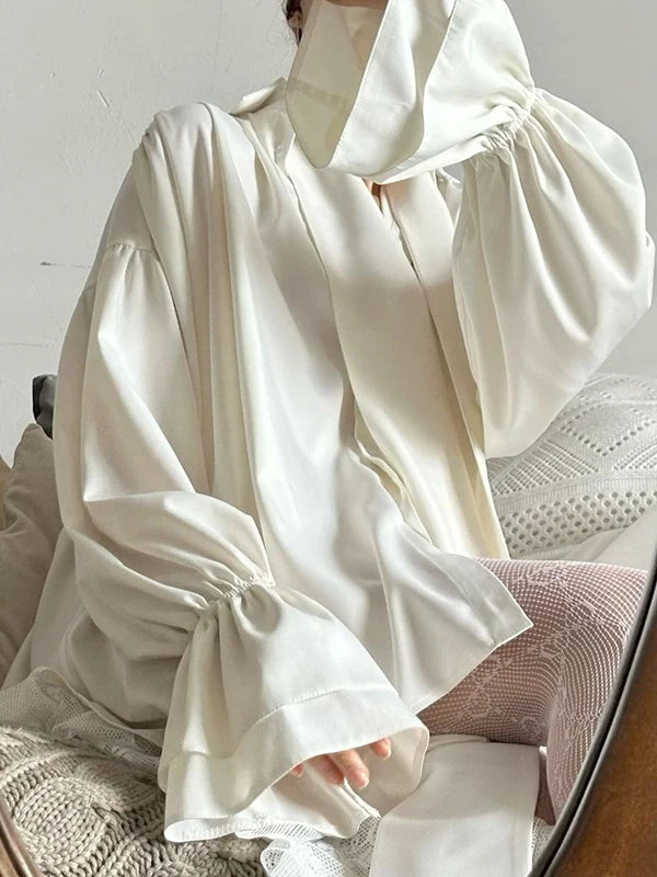 Satin Puff Sve Lapel Blouse with Scarf