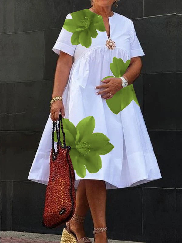 Women Midi Shirts Dress  Short Sleeves Black and White Polka Dot Daily Casual Simple Female A-line Dresses