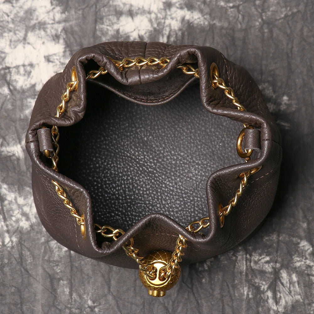 Genuine Leather Chain Bucket Bag