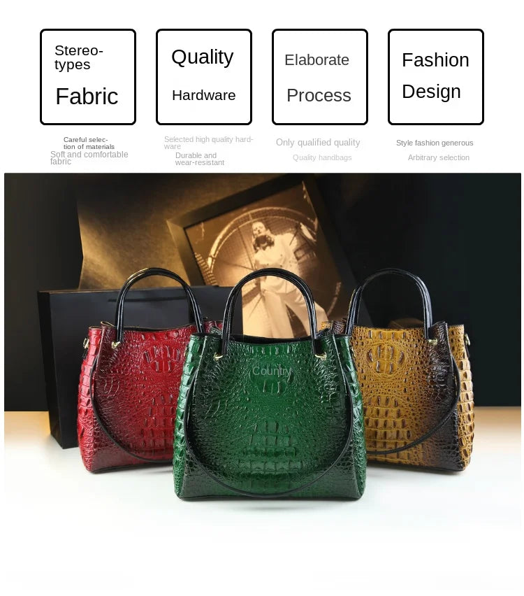 Crocodile Print Leather Tote & Shoulder Bag