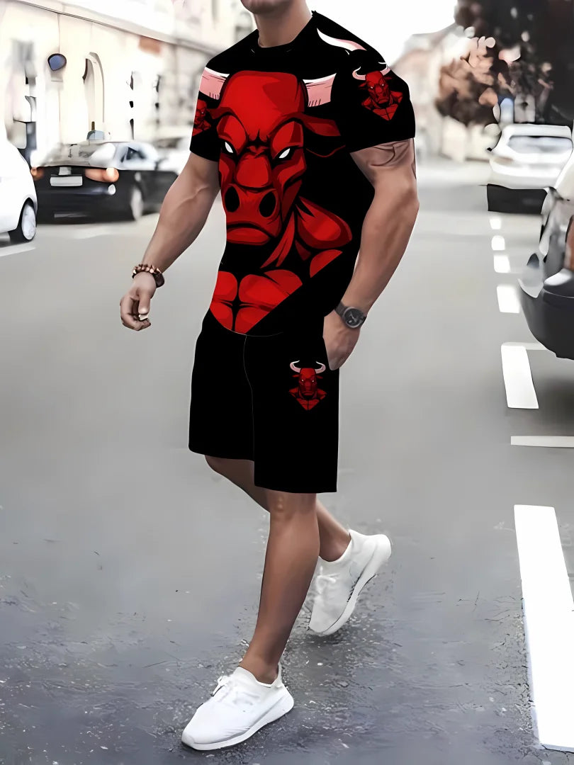 Men's 3D Print Breathable Shorts Set