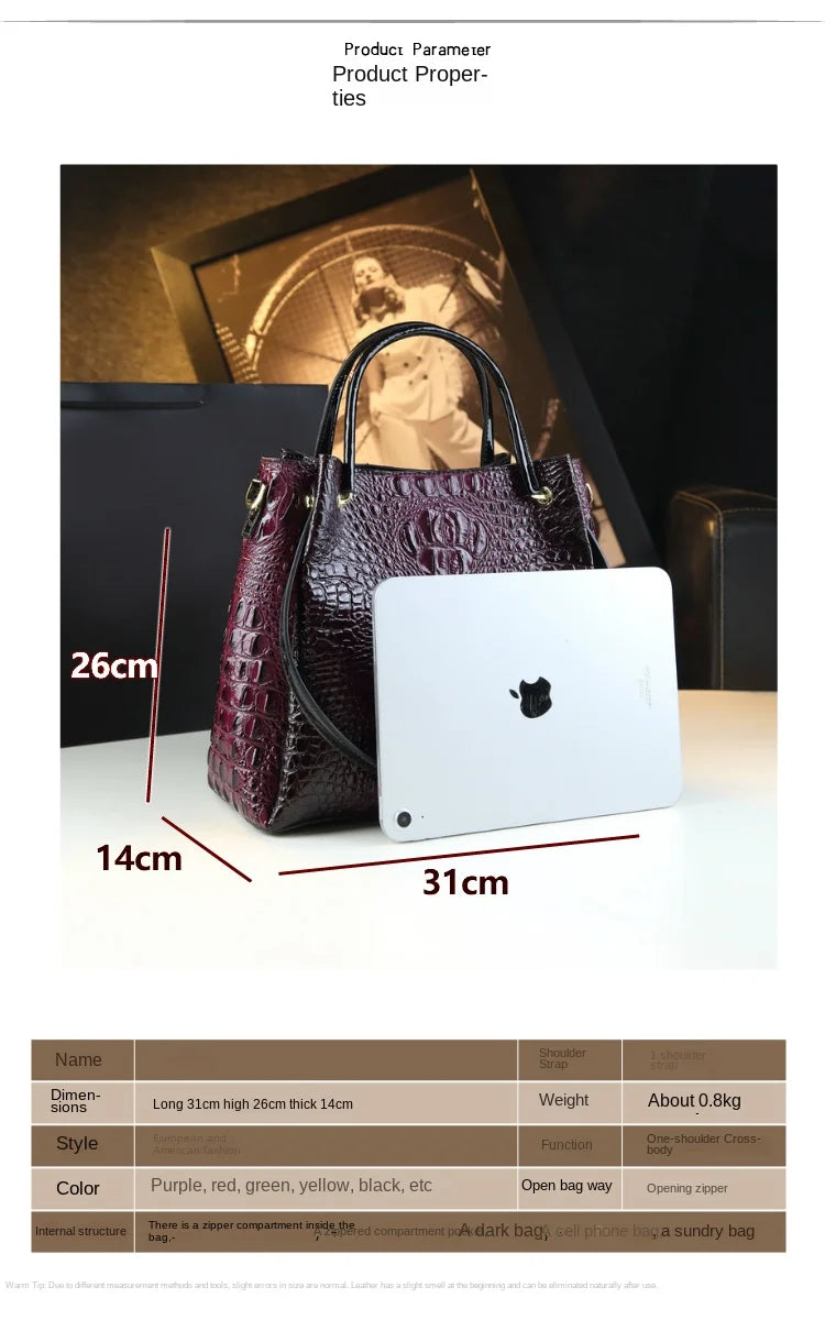 Crocodile Print Leather Tote & Shoulder Bag