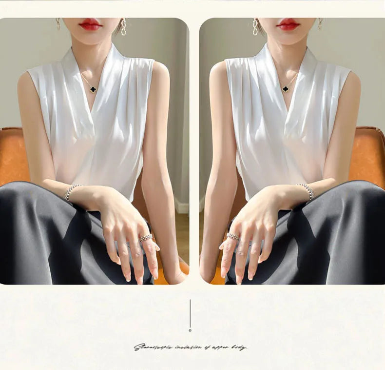 Solid Satin Sveless Office Blouse