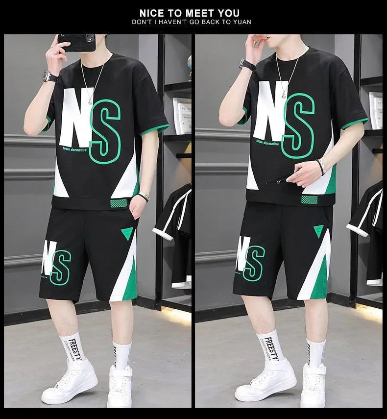 Men Summer Tracksuit Short T-Shirt +Shorts Set Sports Fashion Outfit Casual Sets Oversized Male Clothing Streetwear Suit for Men